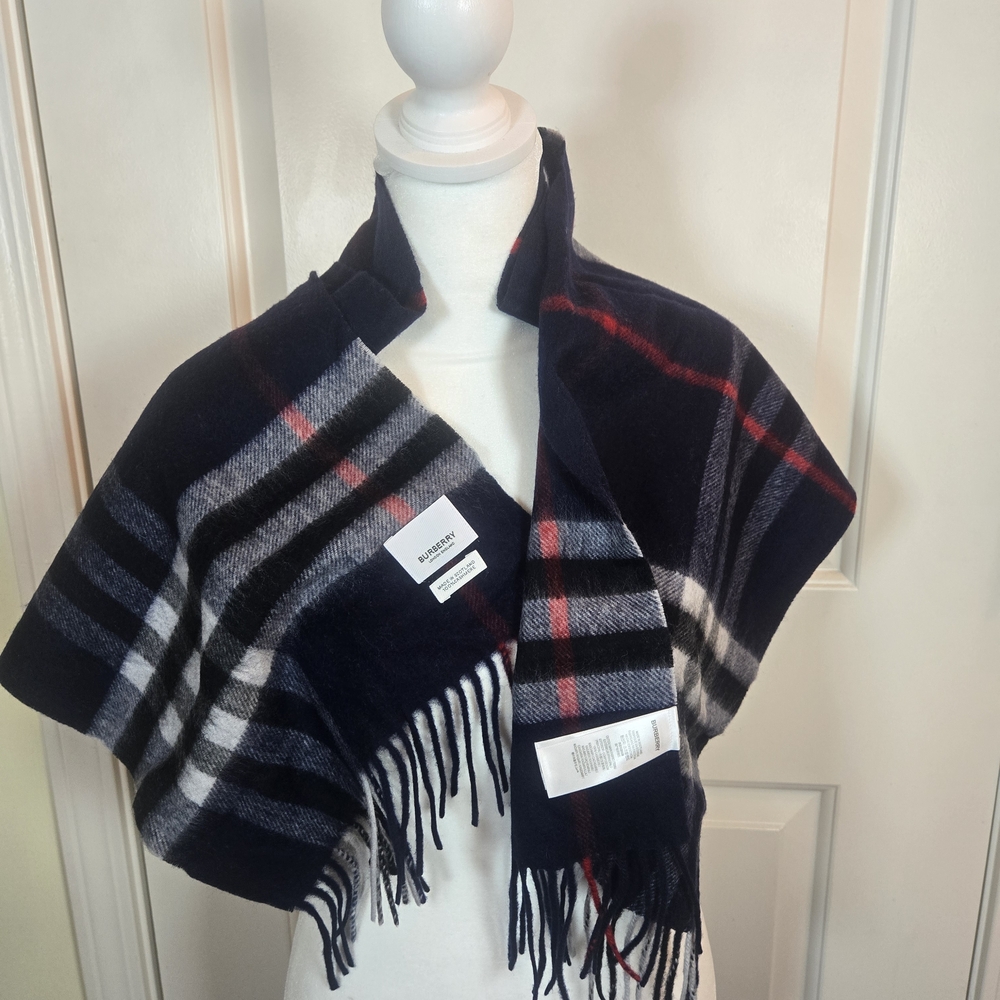 Burberry Navy and Red Checkered Scarf - Picture 2 of 6